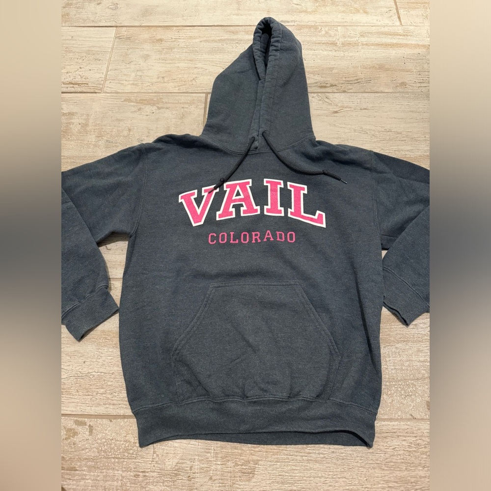 Gray Vail Colorado Hoodie with Pink Lettering Size Small